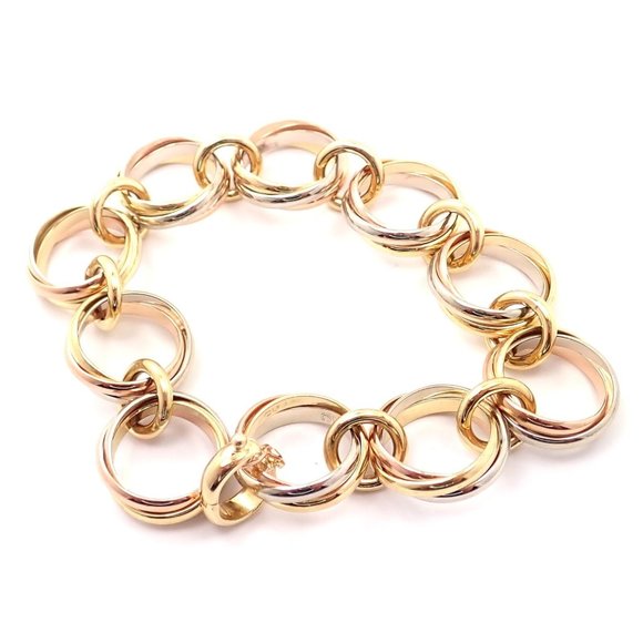 Authentic! Cartier Trinity 18k Multi Color Gold Round Wide Link Bracelet - Picture 4 of 12